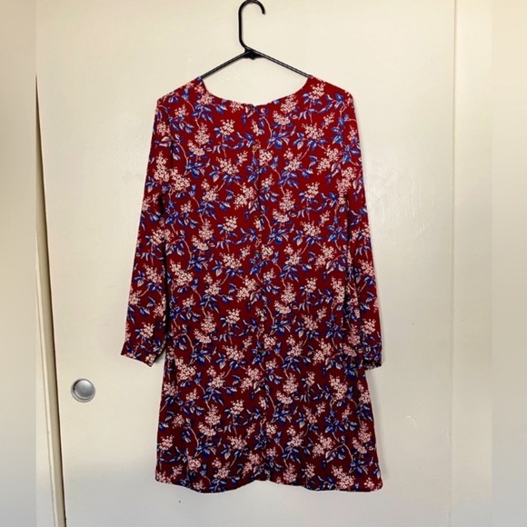 Madewell Red Floral  V-Neck Long Sleeve Dress - Picture 8 of 9